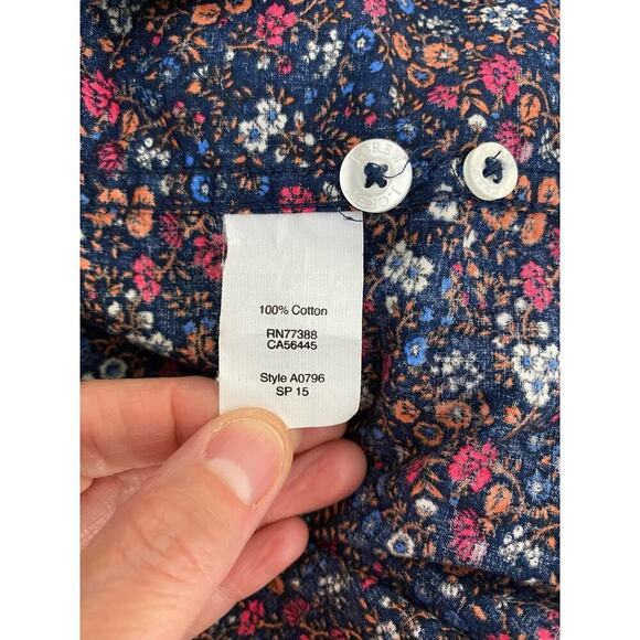 J. Crew Size M SLIM Navy-Blue Long Sleeve Colorful Floral Button Up Shirt - Picture 6 of 7